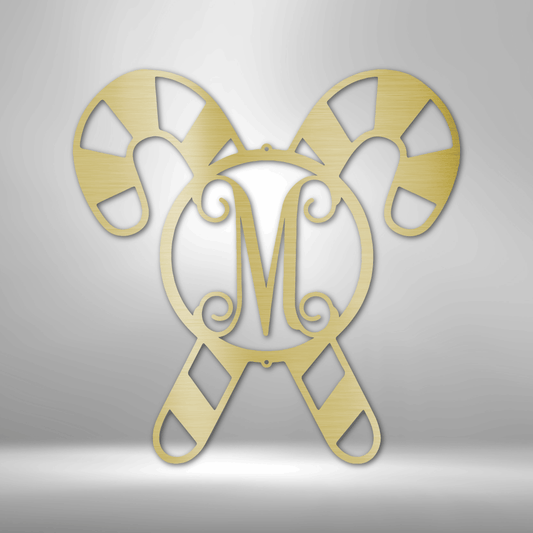 Candy Cane Initial Monogram - Steel Sign