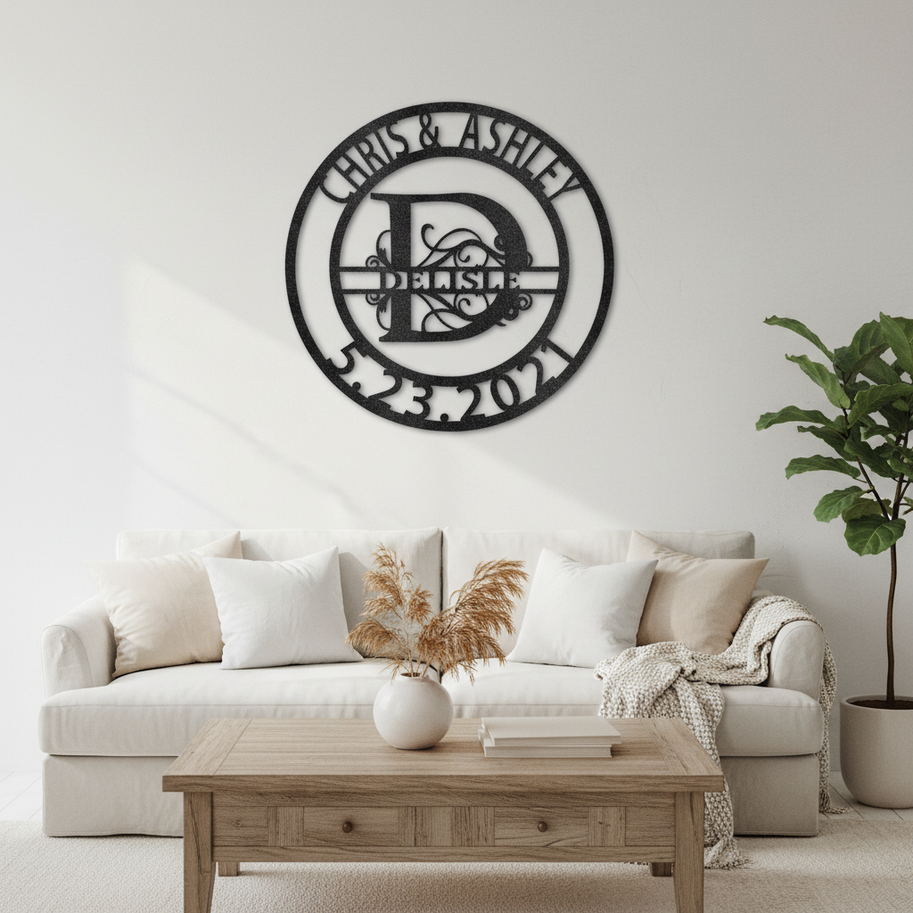 Elaborate Split Letter Family Name Steel Sign in Black - Home Decor