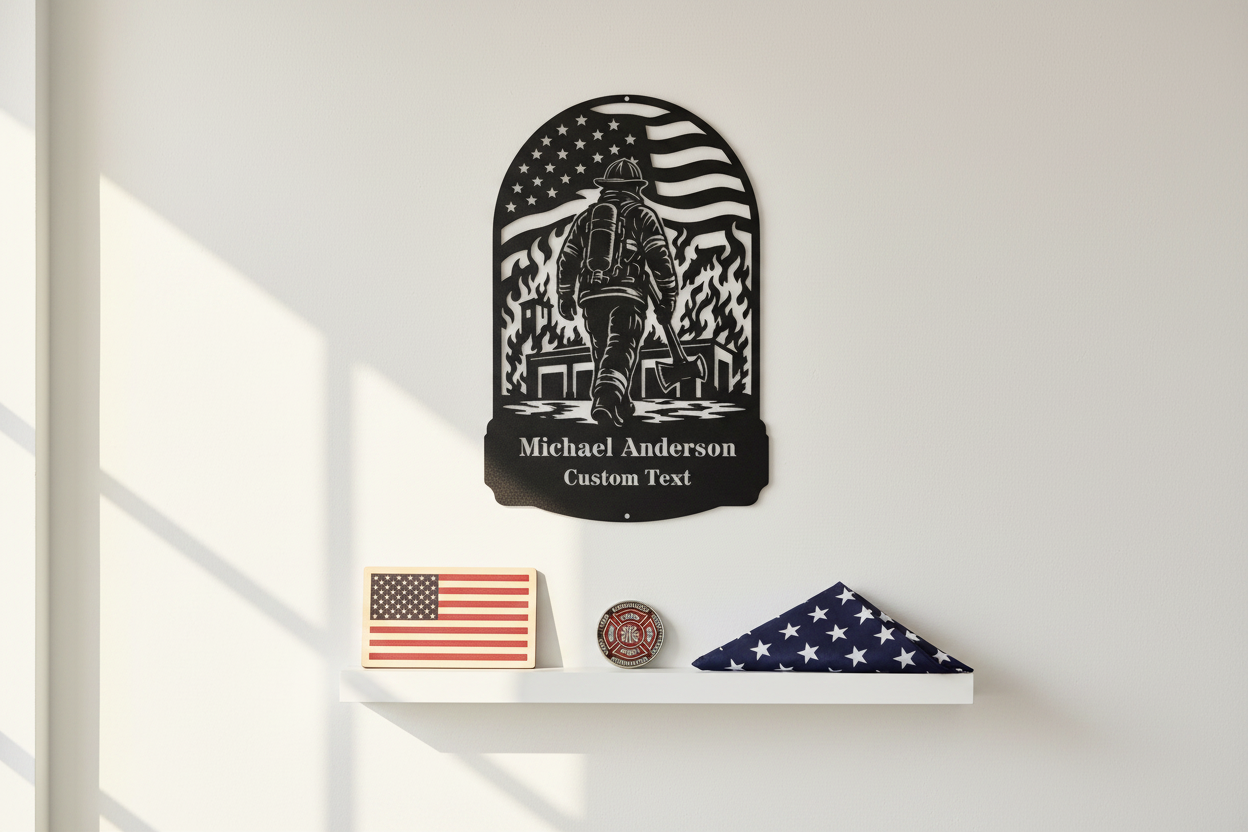 Firefighter - White Wall Patriotic Shelf