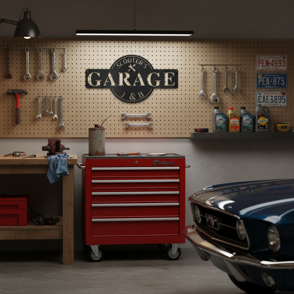 Garage Monogram Metal Sign in Black - Workshop Decor