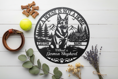 German Shepherd - Black Flat Lay White Wood