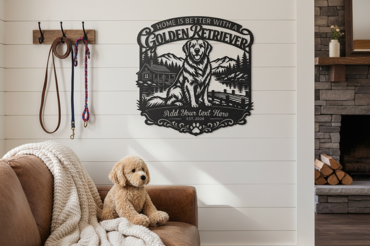 Golden Retriever Lakeside - Black Home Decor