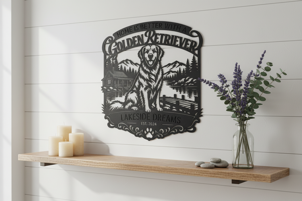 Golden Retriever Lakeside - Home Decor Shiplap