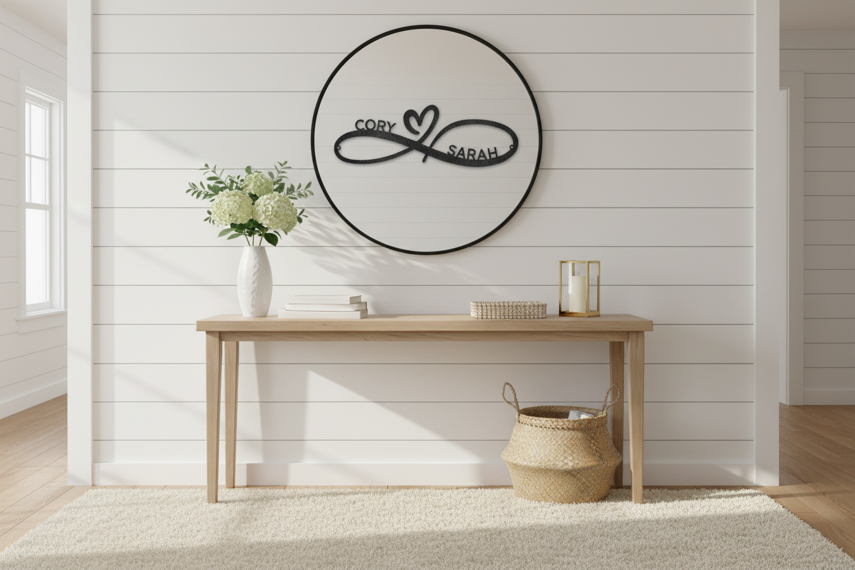 Infinity Couples Monogram Steel Sign in Black - Home Decor Banner