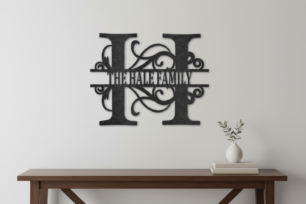 Split Letter Monogram - Black Steel Sign