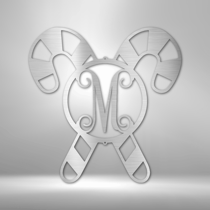 Candy Cane Initial Monogram - Steel Sign