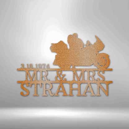 Motorcycle Couple Ring Monogram - Steel Sign