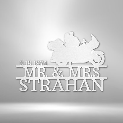 Motorcycle Couple Ring Monogram - Steel Sign