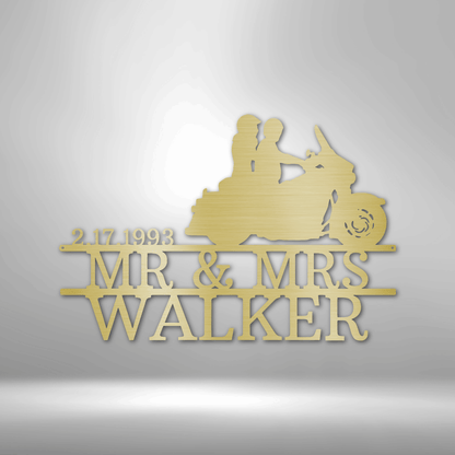 Motorcycle Wedding Kiss Monogram - Steel Sign