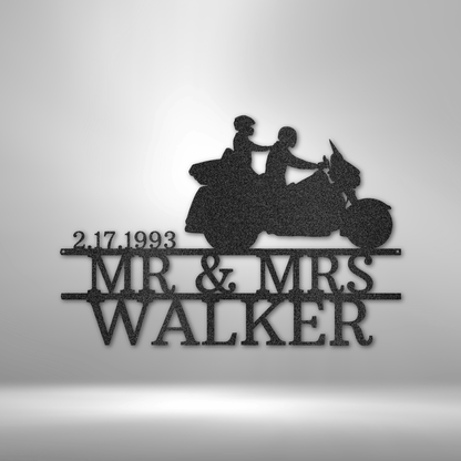 Motorcycle Bride and Groom Monogram - Steel Sign