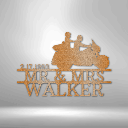 Motorcycle Bride and Groom Monogram - Steel Sign
