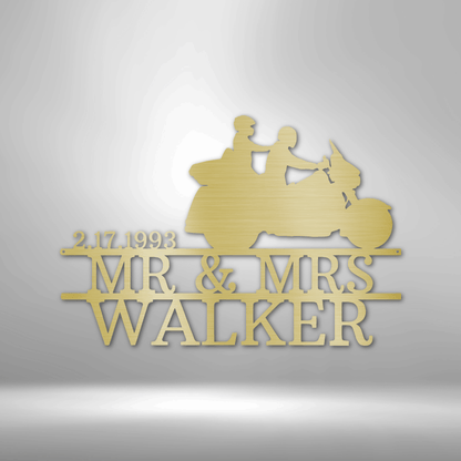 Motorcycle Bride and Groom Monogram - Steel Sign