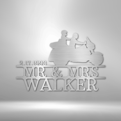 Motorcycle Bride and Groom Monogram - Steel Sign