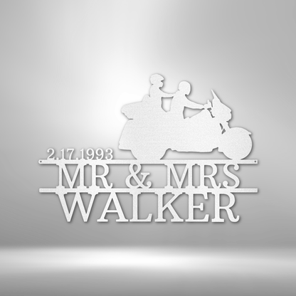 Motorcycle Bride and Groom Monogram - Steel Sign