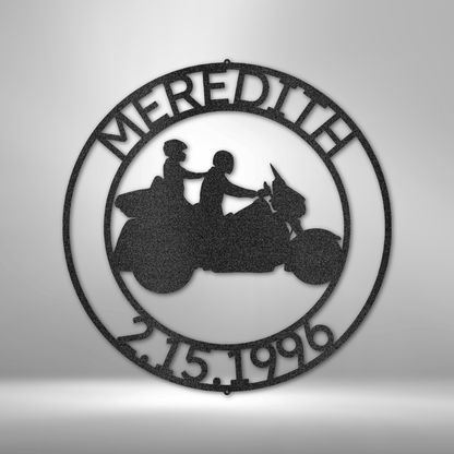 Motorcycle Couple Monogram - Steel Sign