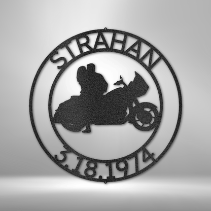 Motorcycle Wedding Couple Monogram - Steel Sign