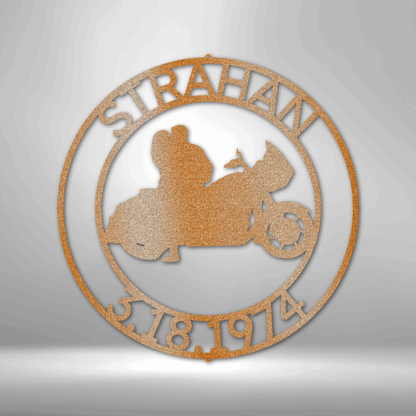 Motorcycle Wedding Couple Monogram - Steel Sign