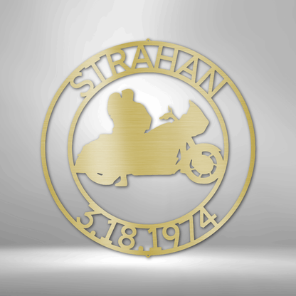 Motorcycle Wedding Couple Monogram - Steel Sign