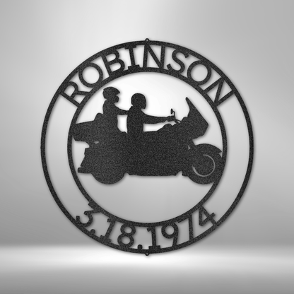Motorcycle Wedding Monogram - Steel Sign