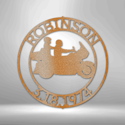 Motorcycle Wedding Monogram - Steel Sign