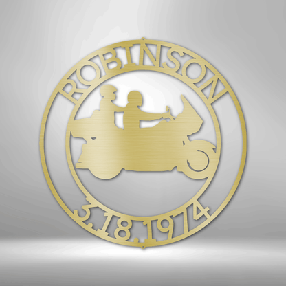 Motorcycle Wedding Monogram - Steel Sign