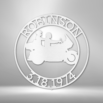 Motorcycle Wedding Monogram - Steel Sign
